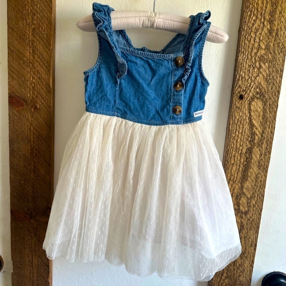 Girls Denim Tulle & Cotton Dress Calvin Klein Jeans 2T Toddler Girl